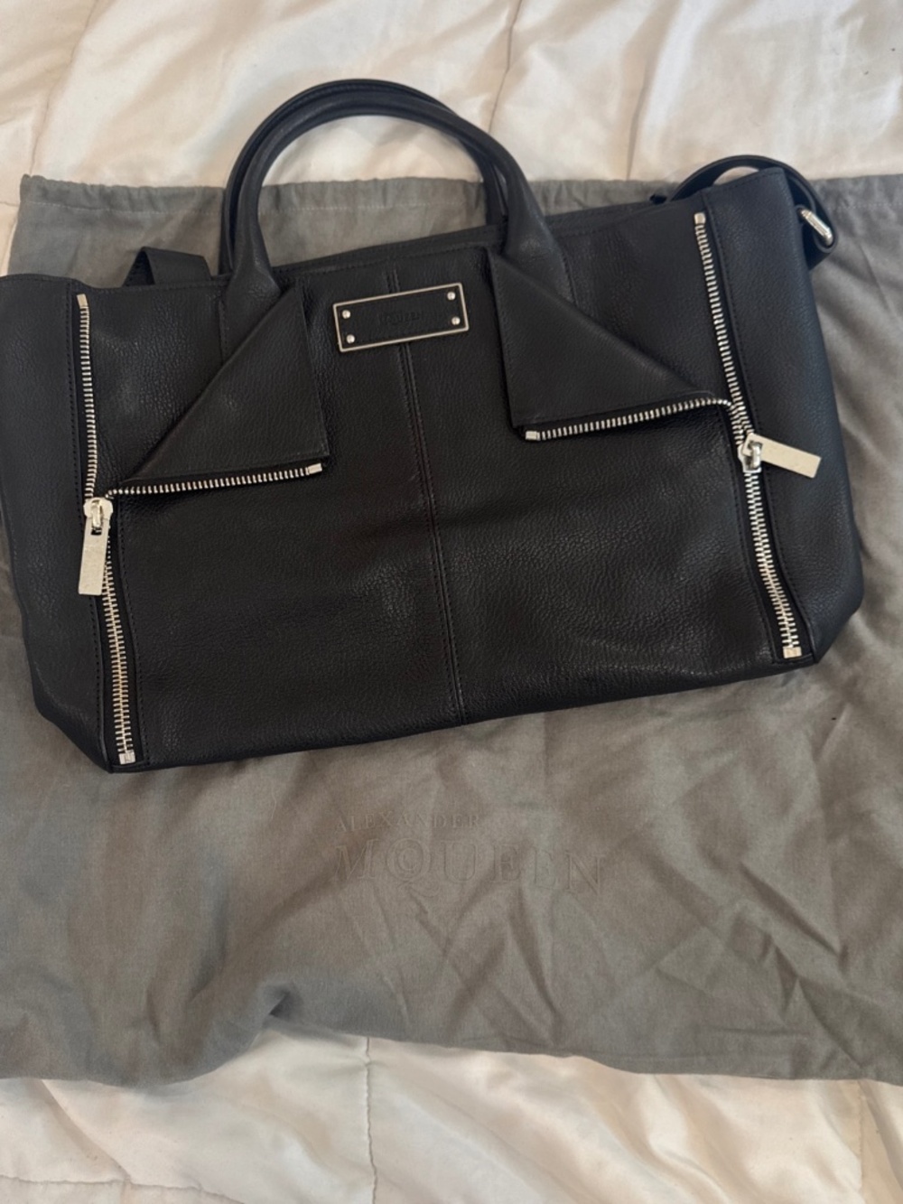 Alexander McQueen Black Pebbled Leather Tote — Includes Dust Bag
